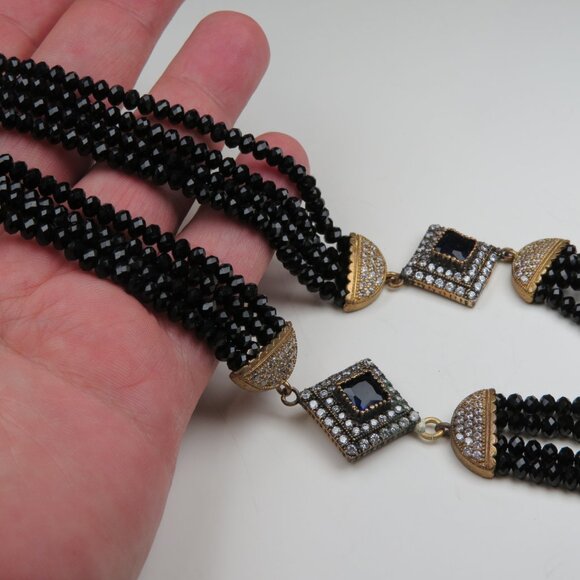 Faceted Black-Green -Red Onyx Necklace Hand made 36" long - Picture 10 of 11